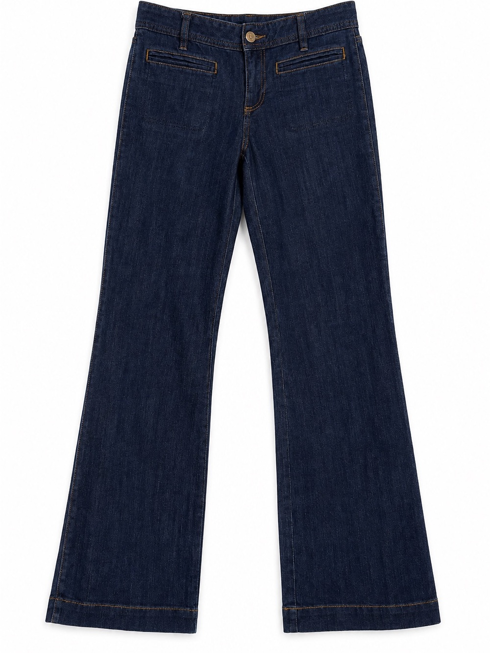 Tory Burch Woman’s Sz 28 Dark Indigo Blue Denim Jeans Wide Flare Leg Leather Tag